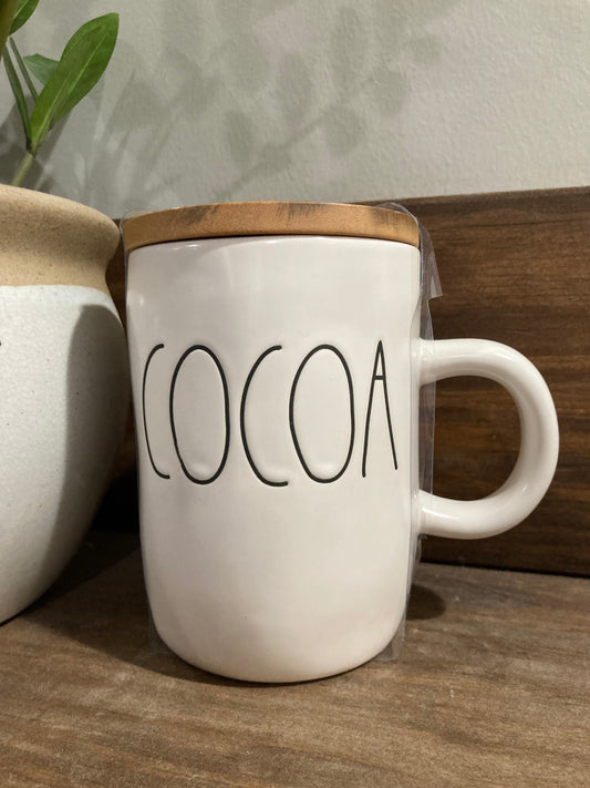 Rae Dunn "Cocoa" Mug with Wooden Lid